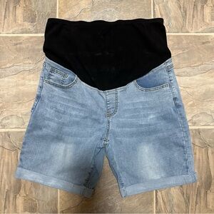 Foucome High Waist Blue Jean Shorts with Elastic Waistband | Maternity